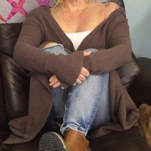 Free People chocolate brown hooded sweater/ shawl